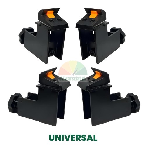 Satz von 4 Universal Schutzaufsätzen Typ C für Motorrad-Reifenmontierbacken, schwarz-orange.