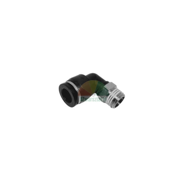 Pneumatischer Winkel-Steckverbinder (Push-in, L-Form) mit Außengewinde.