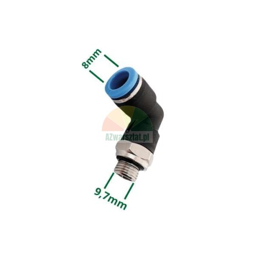 L-Winkelverbinder, 9,7mm Gewinde zu 8mm Steckanschluss.