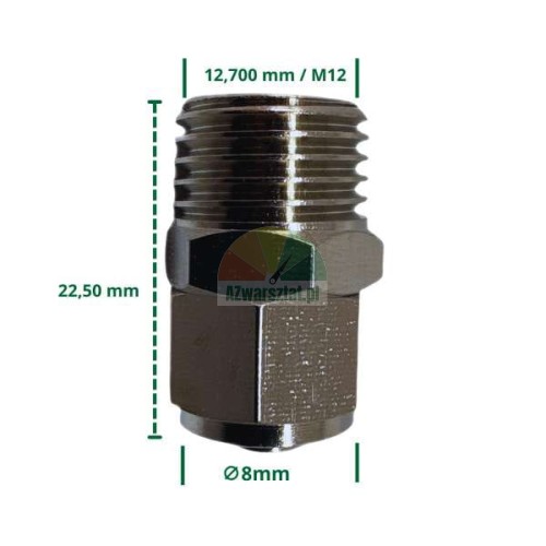 8mm Schlauch-/Kabelanschluss auf M12 (12,7mm) Gewinde.