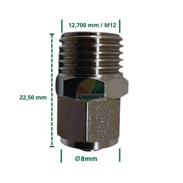 8mm Schlauch-/Kabelanschluss auf M12 (12,7mm) Gewinde.