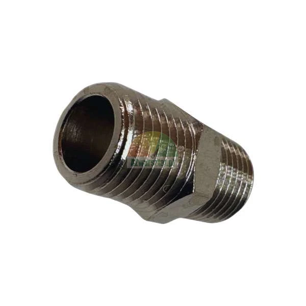 Vernickelter oder verchromter Hydrauliknippel/Kupplung/Verbinder mit Außengewinde an beiden Enden, zur Verbindung von Rohren.