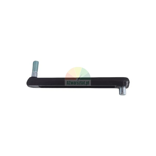 Schwarzer Hebelarm oder Kurbel mit einem Gewindestift an einem Ende und einem glatten Stift am anderen auf weißem Hintergrund