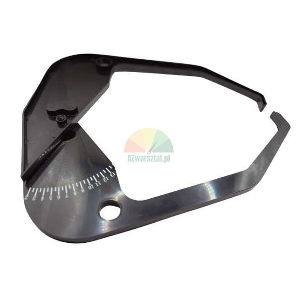 Schwarze oder dunkelgraue Messlehre, wahrscheinlich ein Caliper zur Messung des Körperfetts, mit einer gebogenen Messskala und zwei Backen.
