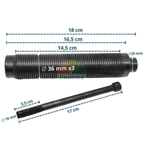 Auswuchtwelle 36mm/18cm mit Schutzhülle und Schraube.