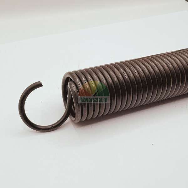 Metallische Zugfeder mit Haken auf weißem Hintergrund.