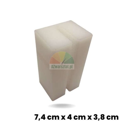 Weißer Gleitstein für Hebebühnen mit Abmessungen 7,4 x 4 x 3,8 cm