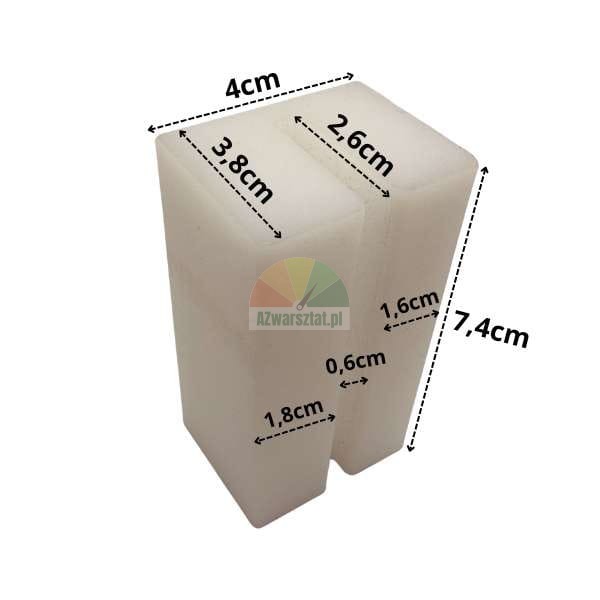 Weißes Gleitstück für Hebebühne 7,4 x 4 x 3,8 cm mit Maßen