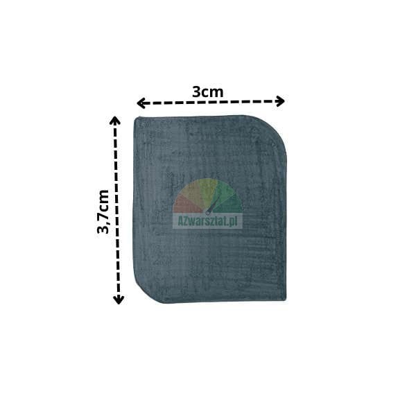 Graues Materialelement mit den Maßen 3,7 cm mal 3 cm mit abgerundeten Ecken.