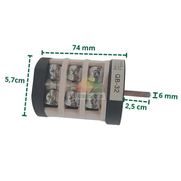 Nockenschalter 32A 220V/380V 1-stufig weiß mit Abmessungen