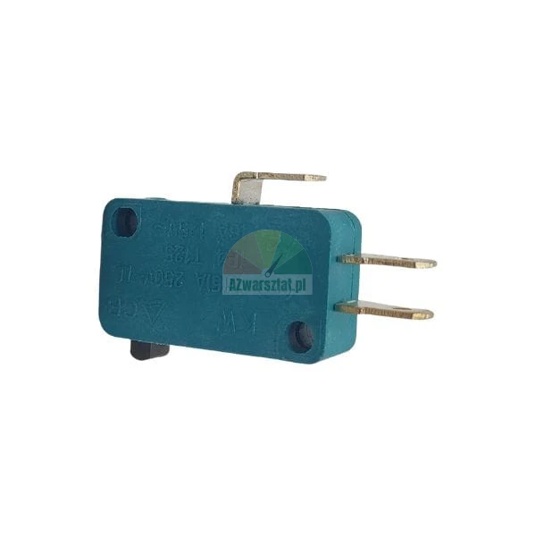 Türkisfarbener Mikroschalter KW 16A 250V mit drei Anschlüssen und schwarzem Knopf.