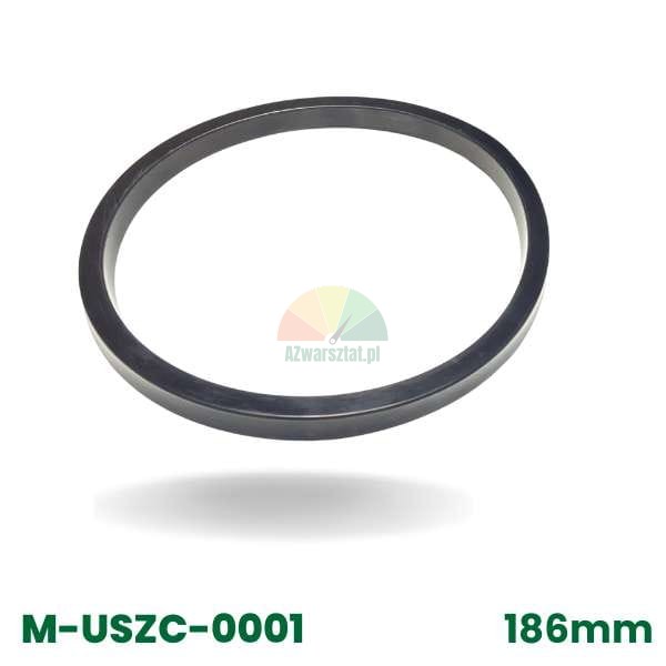 Schwarze Gummidichtung mit den Maßen 186x12x9 mm für einen Rücksprungzylinder mit einem Durchmesser von 186 mm.