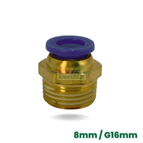 Pneumatische Gerade-Steckverschraubung G16mm / 8mm, Messing mit blauem Ring
