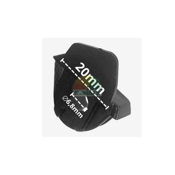 Schwarzer Kunststoff-Autoclip mit Maßen: 20mm Breite und 6.8mm Lochdurchmesser.