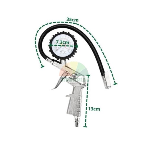 Reifenfüllmessgerät mit Manometer und Abmessungen