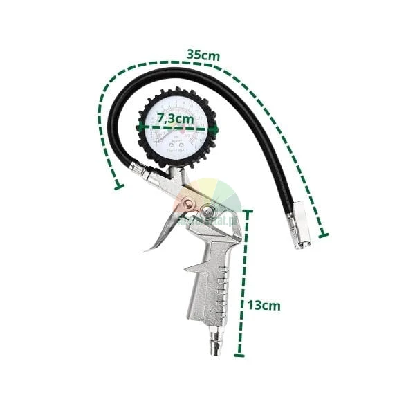 Reifenfüllmessgerät mit Manometer und Abmessungen