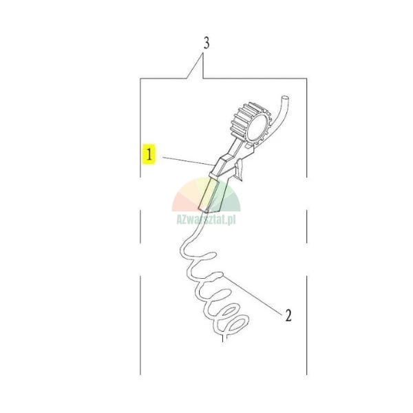 Reifenfüllmesser mit Manometer und Spiralschlauch, technische Zeichnung mit markiertem Teil Nummer 1.