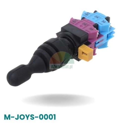 Steuerpult-Joystick für LKW-Reifenmontiermaschine M-JOYS-0001 mit schwarzer Gummimanschette und farbigen Schaltkontakten.