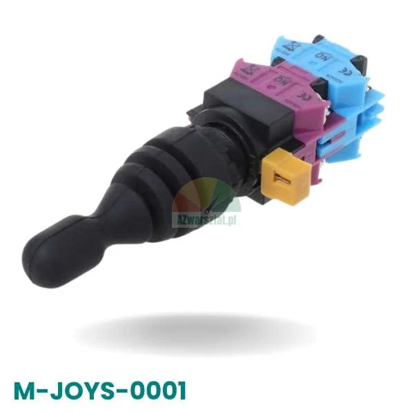 Steuerpult-Joystick für LKW-Reifenmontiermaschine M-JOYS-0001 mit schwarzer Gummimanschette und farbigen Schaltkontakten.