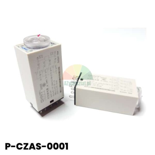 CHNT Zeitrelais DC 24V, 5 Sekunden, 14 PIN, weißes Gehäuse mit Einstellrad und Schaltplan.
