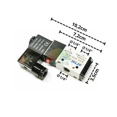 DC24V Airtac 1/4' elektromagnetisches Pneumatikventil mit Maßangaben