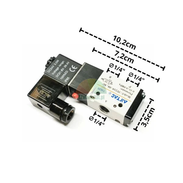 DC24V Airtac 1/4' elektromagnetisches Pneumatikventil mit Maßangaben