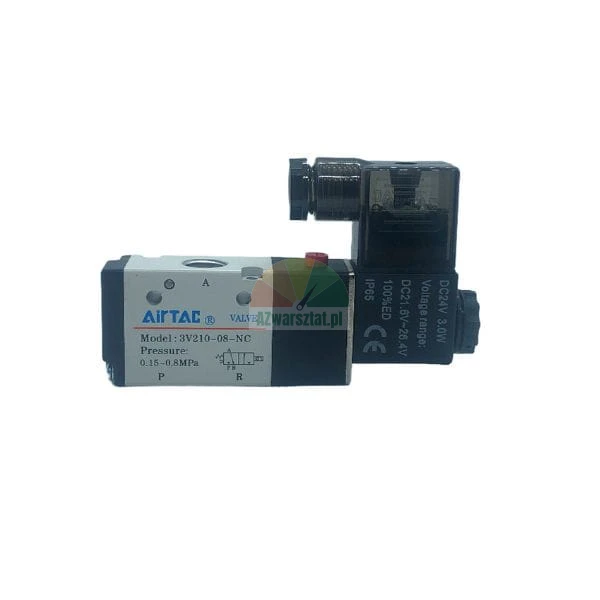 AirTAC 3V210-08-NC pneumatisches Magnetventil, 3/2-Wege, 24V DC, stromlos geschlossen.
