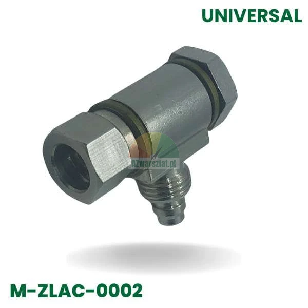 Hydraulische T-Stück Verschraubung aus Metall mit Dichtungen und Schraube, Modell M-ZLAC-0002.