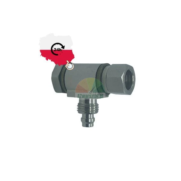 Hydraulik T-Stück aus Metall als Ringstück mit Außengewinde auf weißem Hintergrund mit Symbol für 24h Versand aus Polen