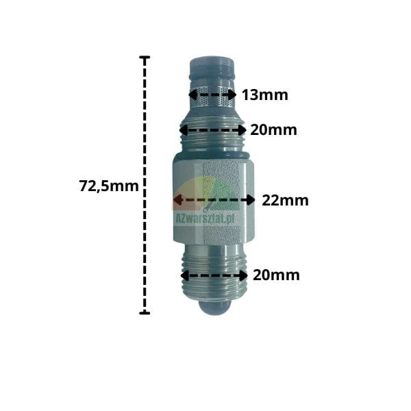 Senkventil 20mm mit technischen Abmessungen