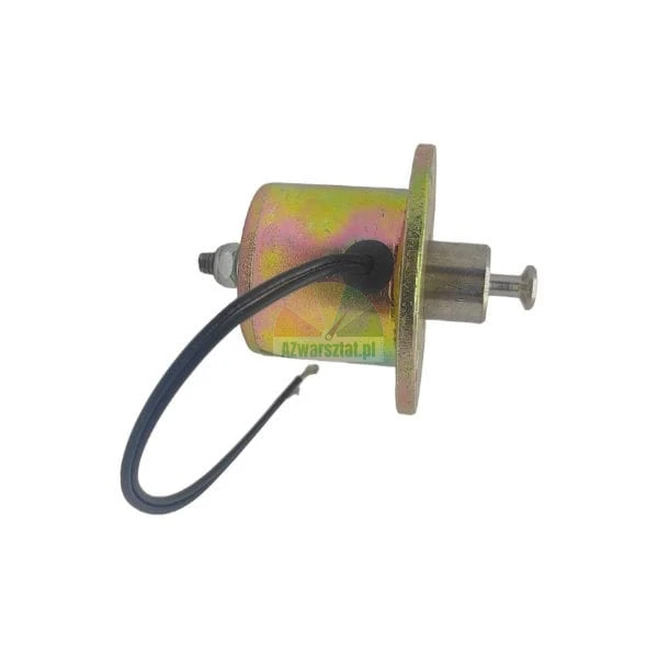 Magnetventil mit schwarzem Kabel in einem goldfarbenen Metallgehäuse.