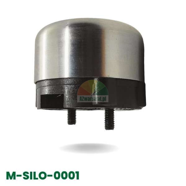 Kompletter vertikaler und horizontaler Pilzantrieb mit silberner Metallabdeckung und schwarzem Sockel, Modell M-SILO-0001.