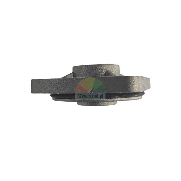 Seitenansicht eines Metallflansches mit einer schwarzen O-Ring-Dichtung auf weißem Hintergrund.