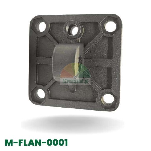 Montageflansch für Stellantrieb mit Auge (7,8cm) Modell M-FLAN-0001, quadratische Metallbasis mit vier Montagelöchern.