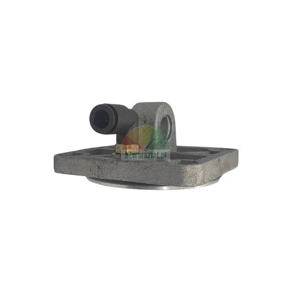 Metallbasis mit schwarzem pneumatischem Winkelanschluss.