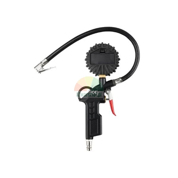 Reifenfüllmesser mit digitalem Manometer und flexiblem Schlauch.