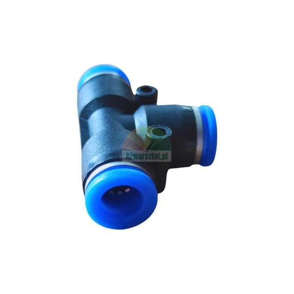 Pneumatische T-Steckverbindung mit blauen Ringen