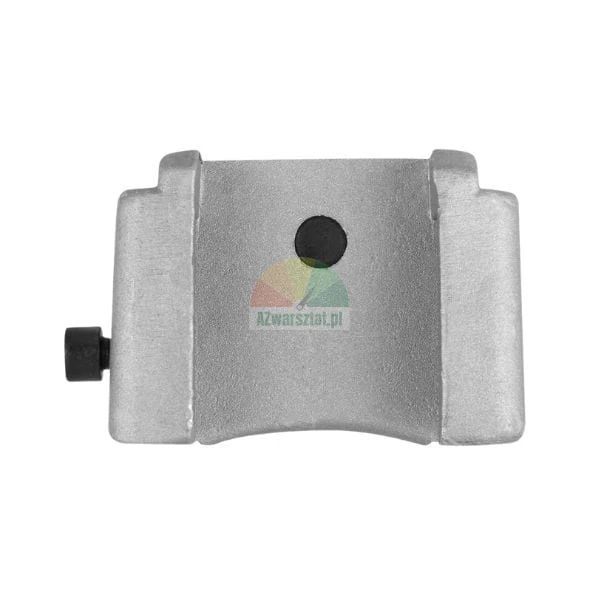 Metallene Klemmschale mit schwarzer Stellschraube auf weißem Hintergrund