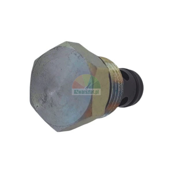 Metallener Ventilstopfen mit Sechskantkopf und O-Ring-Dichtung.