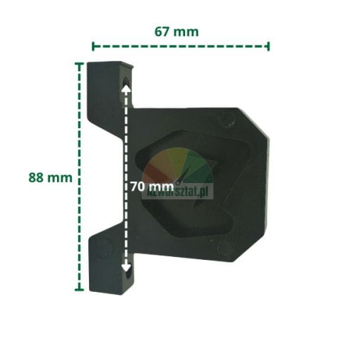 Schwarze Führung Typ B mit Maßen 88x67 mm und 70 mm Lochabstand.