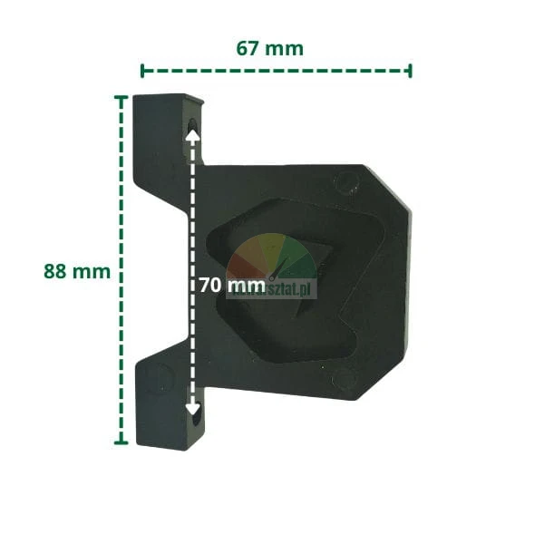 Schwarze Führung Typ B mit Maßen 88x67 mm und 70 mm Lochabstand.