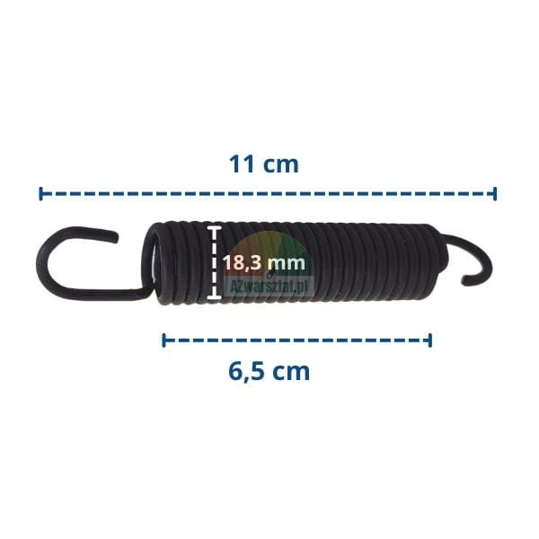 Schwarze Zugfeder 11cm Typ B mit Abmessungen