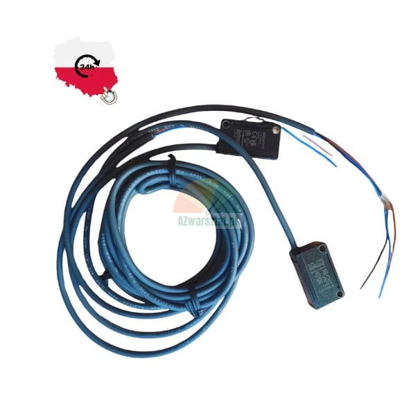 Magnetischer Sicherheitssensor mit langem Kabel und zwei schwarzen Köpfen auf weißem Hintergrund.