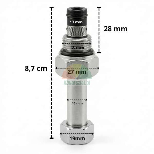 Senkventil für 13mm Spule G19mm mit technischen Maßen