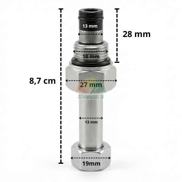 Senkventil für 13mm Spule G19mm mit technischen Maßen
