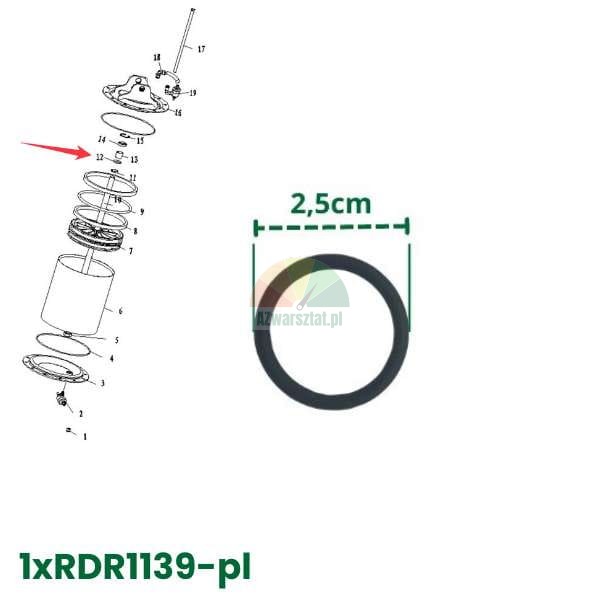 Gummidichtung mit 2,5 cm Durchmesser für Zylinder, Teil Nummer 12 im technischen Diagramm des Modells RDR1139.