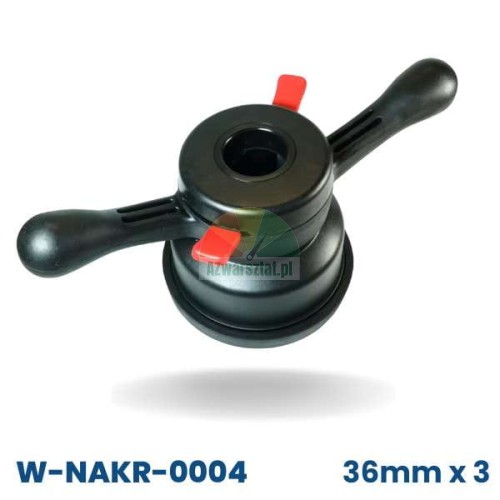 Schnellspannmutter Set 36mm x 3 W-NAKR-0004 mit Adapter für Alufelgen, schwarz mit roten Hebeln.