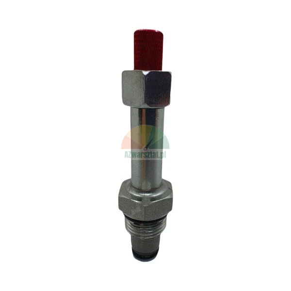 Hydraulikventil aus Metall mit roter Kappe auf weißem Hintergrund