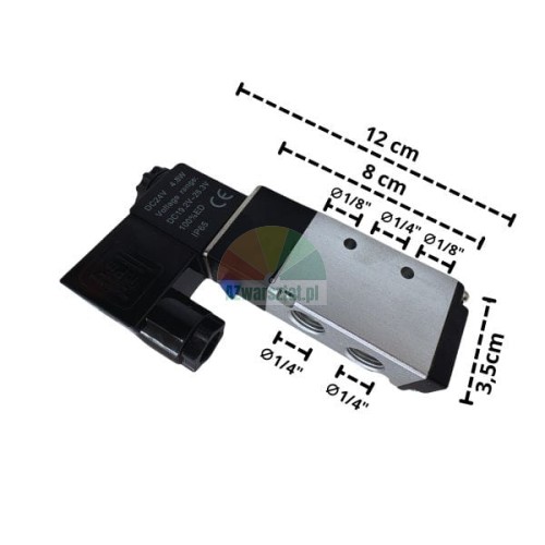 Elektromagnetisches Pneumatikventil Typ B mit Maßen 12 cm und 8 cm
