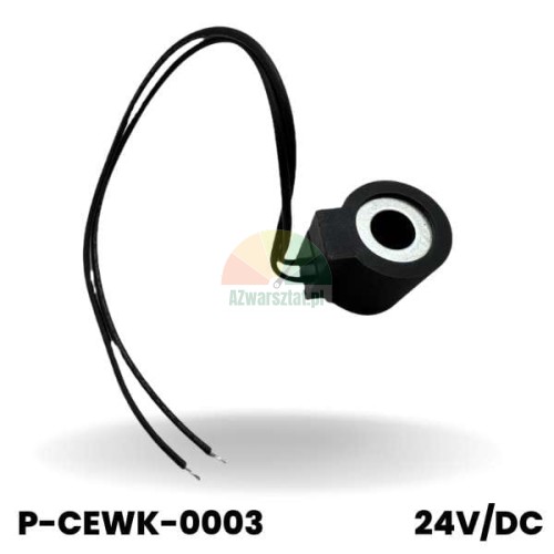 Schwarze Magnetspule 24V DC mit zwei Kabeln, Modell P-CEWK-0003.